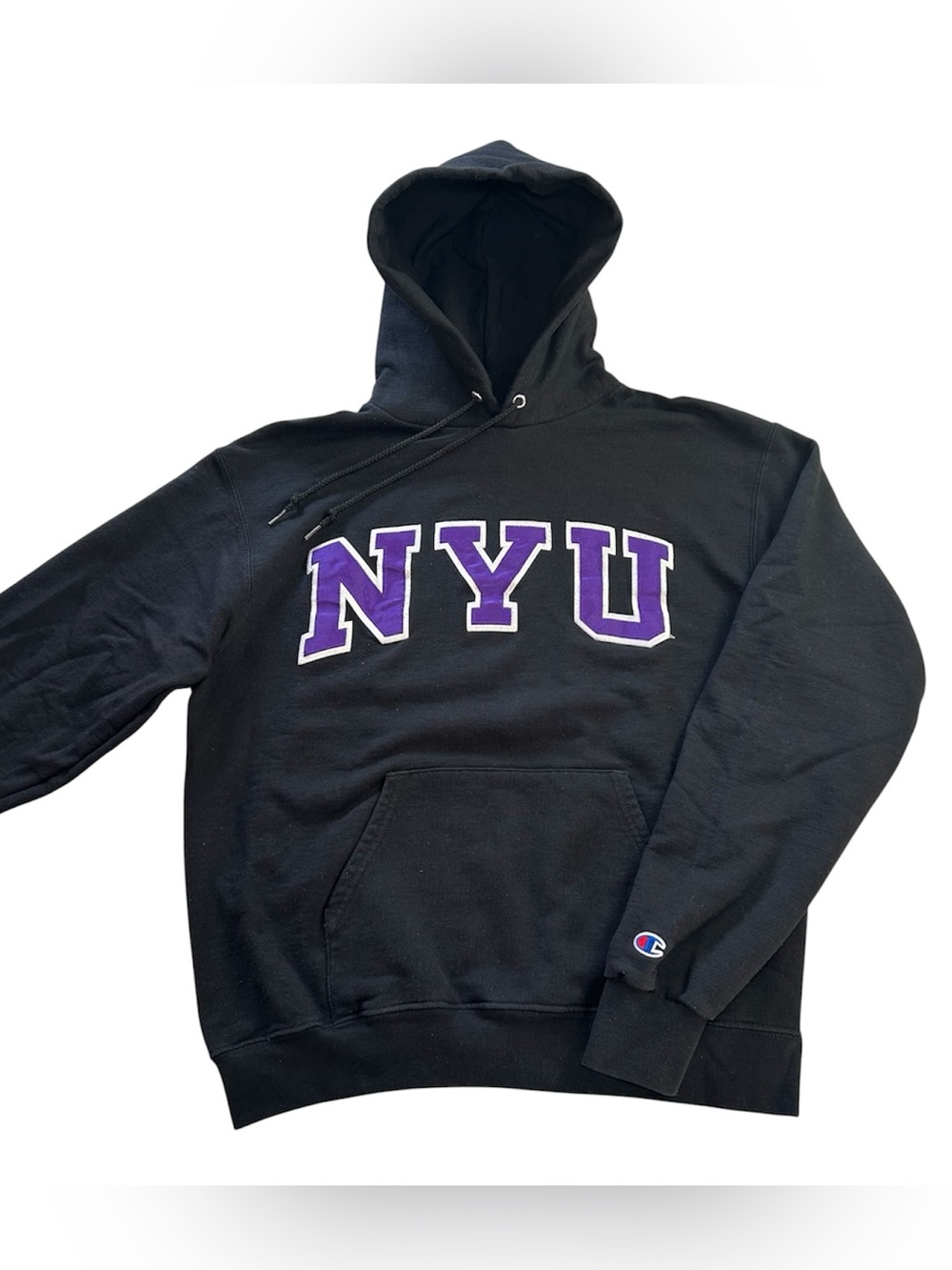 Champion NYU New York University Black Embroidered Hoodie Sweatshirt Men’s sz M